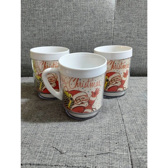 Vtg Christmas Santa Clause Mugs Set of 3 Plastic Dawn Cups (cb5) - Picture 4 of 8